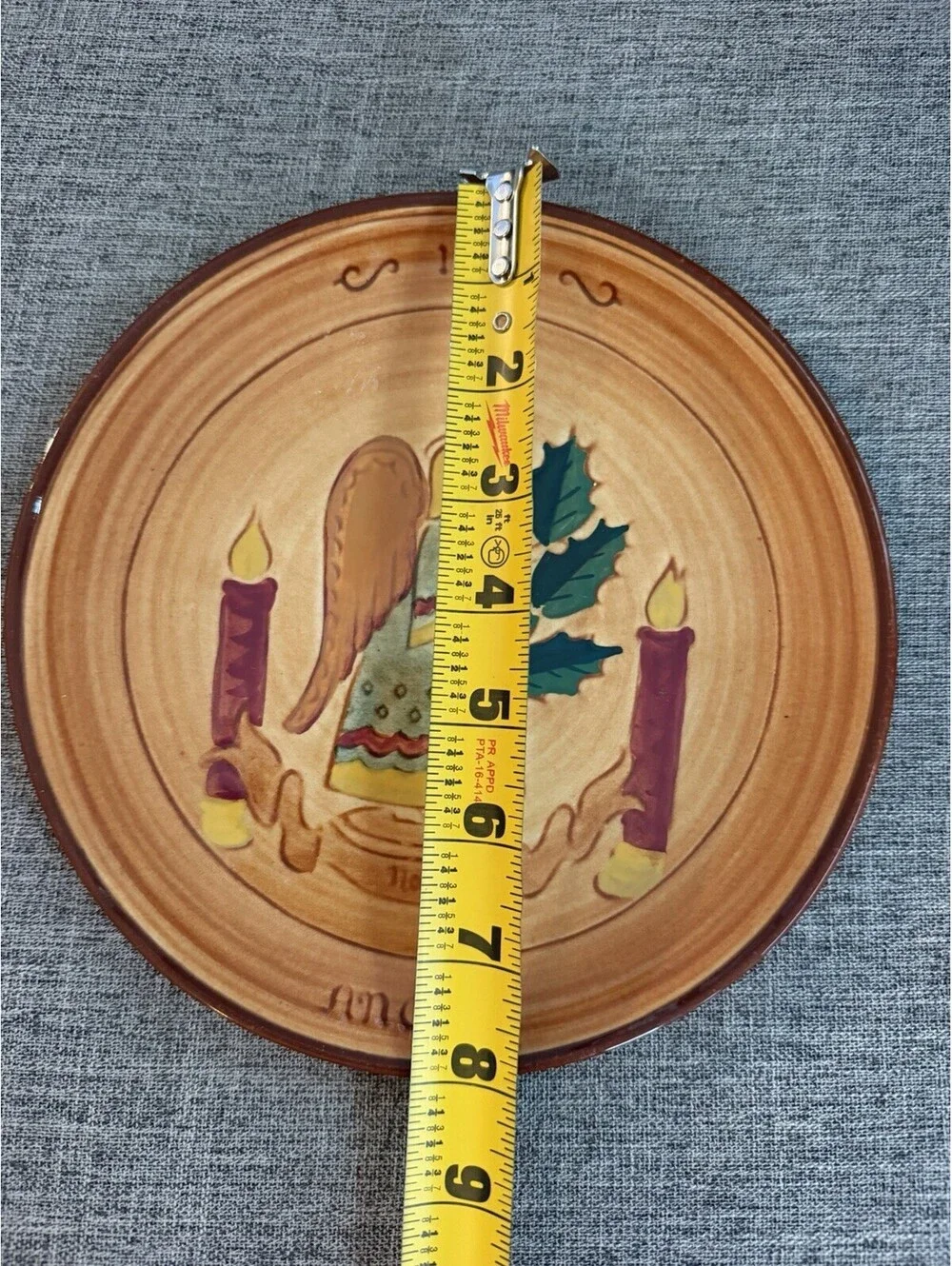 Pennsbury Pottery 1970 Yuletide Plate Folk Art Angel & Candle Stumar 1st Ed 8”
